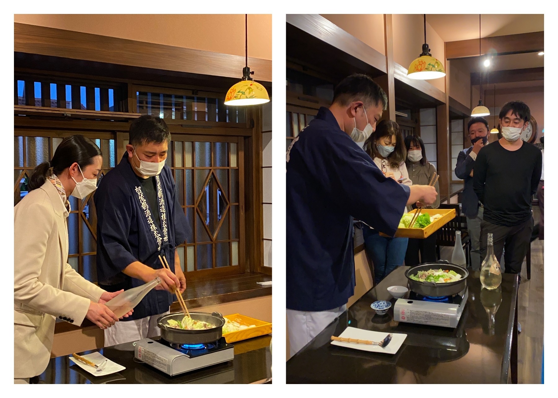 蔵人は、舌の感覚を研ぎ澄ませるために、砂糖と醬油を使用しない食事をしていました。蔵人から生まれた酒のまちならではの名物料理「美酒鍋」。季節の食材を、酒と塩、コショウだけのシンプルな味付けでいただきます。