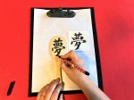 Calligraphy experience on rice paddle